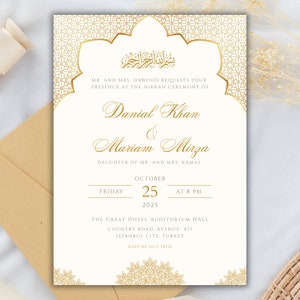 Weiß und Gold Nikkah Einladungskarte, digitale Muslimische Hochzeit einladen, Islamische Nikkah Einladen, Islamische Hochzeitskarte, Instant Download