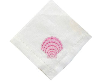 Calypso Embroidered Pink Scallop Shell Napkin Set/4