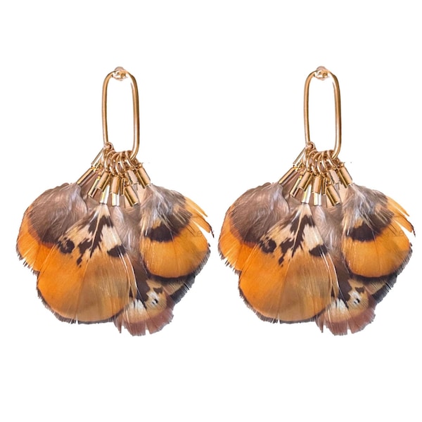 Quail Feather Tassel Earrings