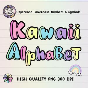 Kawaii Alfabeto Doodle Letras y números Sublimación PNG, Sublimación de garabatos dibujados a mano, Diseños de conjuntos alfa, Descarga digital primavera verano