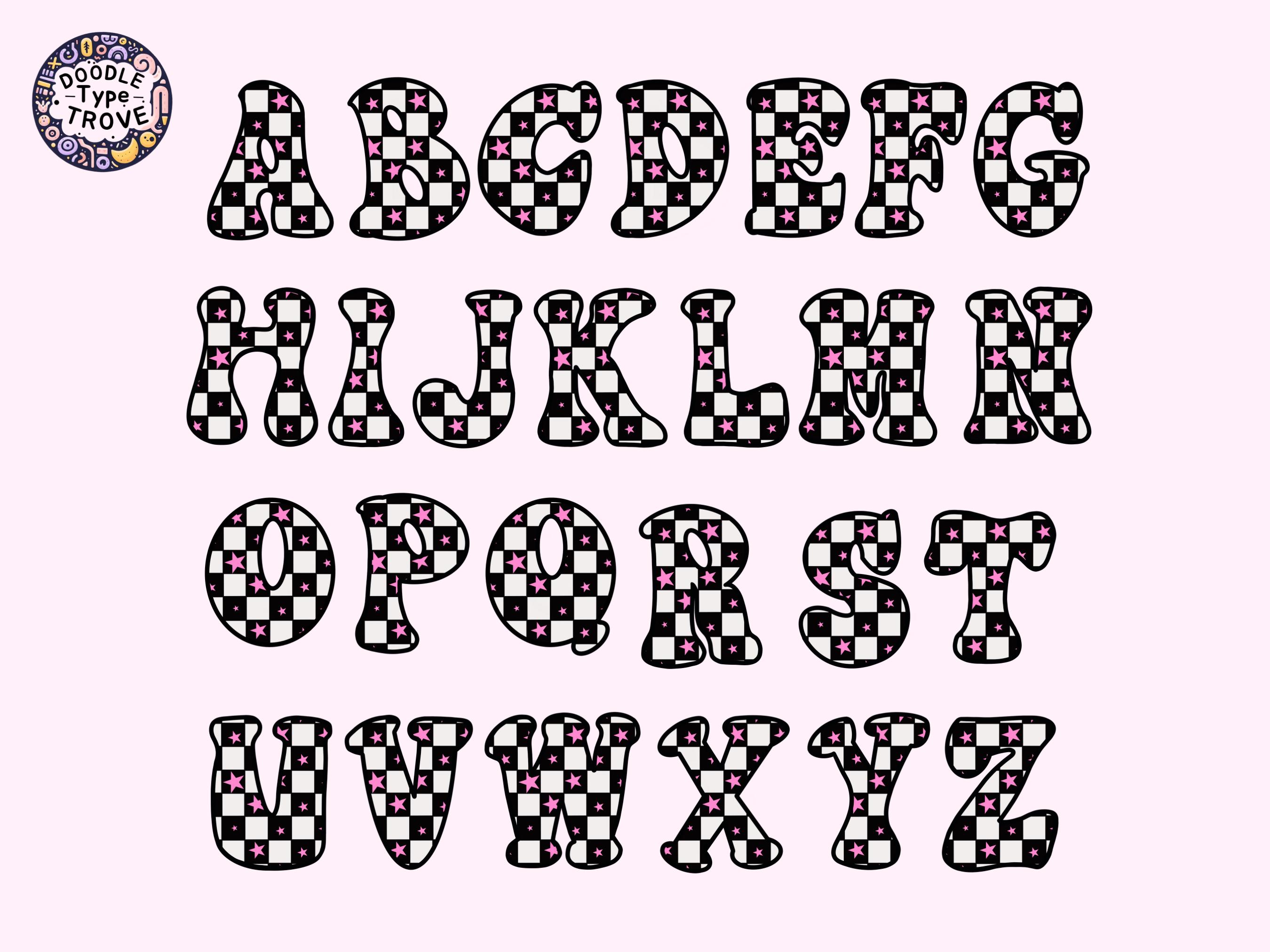 Stellar Checkered Alphabet Doodles | Hand-drawn PNG Letters | DIY ...