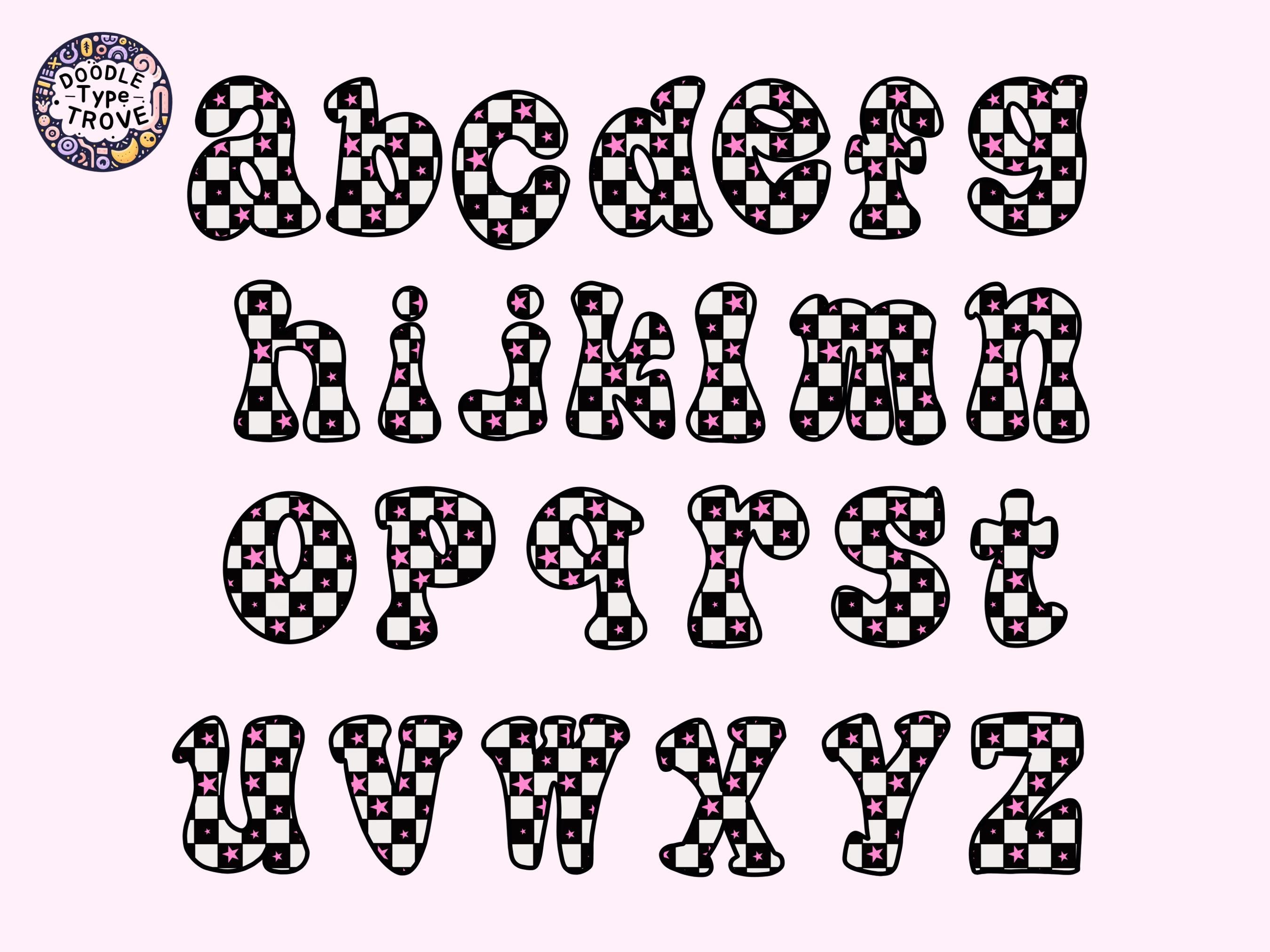 Stellar Checkered Alphabet Doodles | Hand-drawn PNG Letters | DIY ...