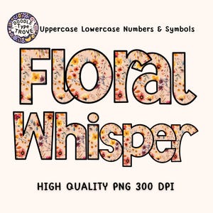 Letras de Doodle Floral Whisper | Alfabeto PNG desenhado à mão | Download digital para artesanato DIY