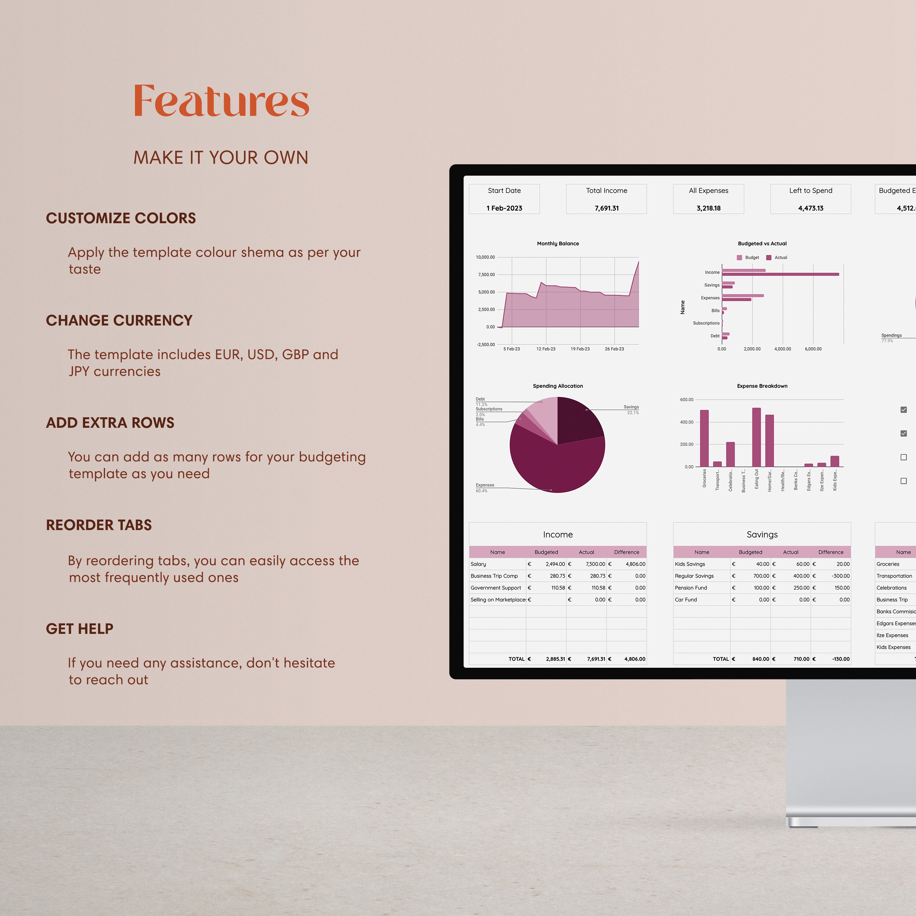 Monthly Budget Spreadsheet Google Sheets Budget Template - Etsy