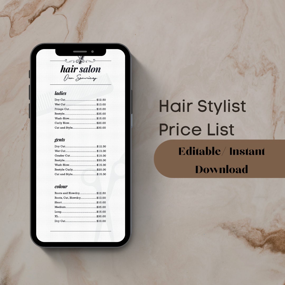 Editable Digital Price List for Hair Stylist Etsy