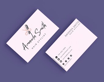 Klein visitekaartje voor Beauty Biz, roze Instagram-kaart, kapsalon, moderne branding, DIY-sjabloon, modern kapsalon-visitekaartje