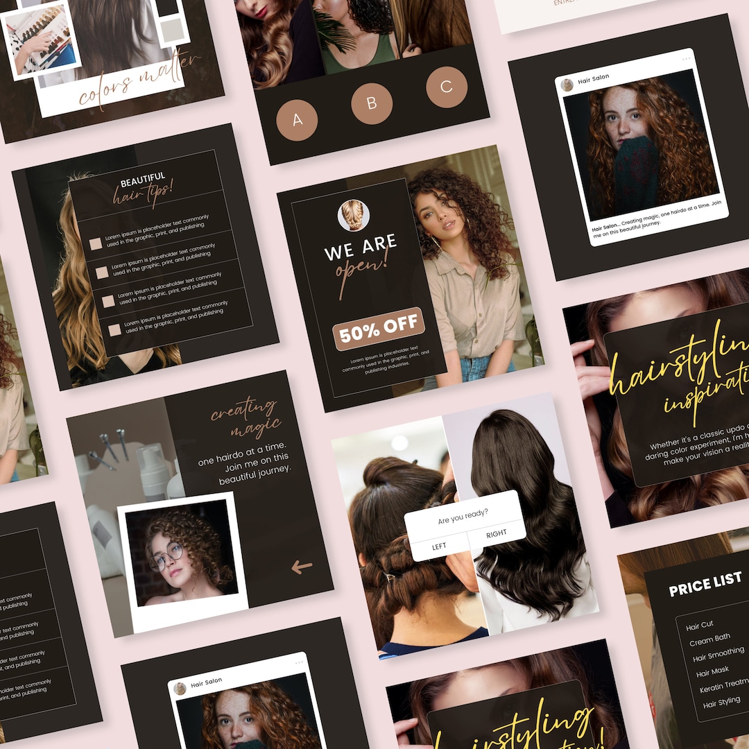 45 Page Hair Stylist Instagram Template, Hair Salon Instagram Template