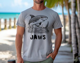 Jaws Shark Graphic Tee: Summer Beach Vibes, Ocean Lover Gift