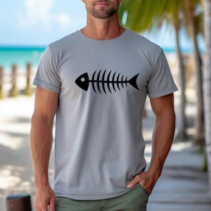 Fisherman Men&#39;s Tshirt with Fishbone Visual,Retro Fisher Shirt,Funny Fishing Shirt, Fishing Graphic Tee,Fisherman Gifts,