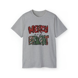 Unisex Christmas T-Shirt: Merry and Bright Graphic Tee