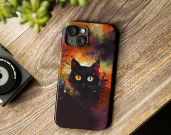 Spooky Abstract Black Cat Phone Case - Whimsical Halloween-Themed Protective Cover for Iphone 15