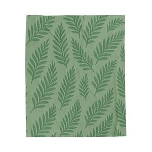 Green Fern Pattern Velveteen Plush Blanket | Leaf Print Throw