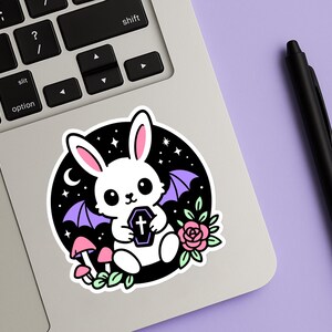 Pastel Goth Bunny Sticker – Kawaii Goth Vinyl Sticker, Cute Bunny with Coffin, Soft Goth Aesthetic Decal, Creepy Cute Sticker