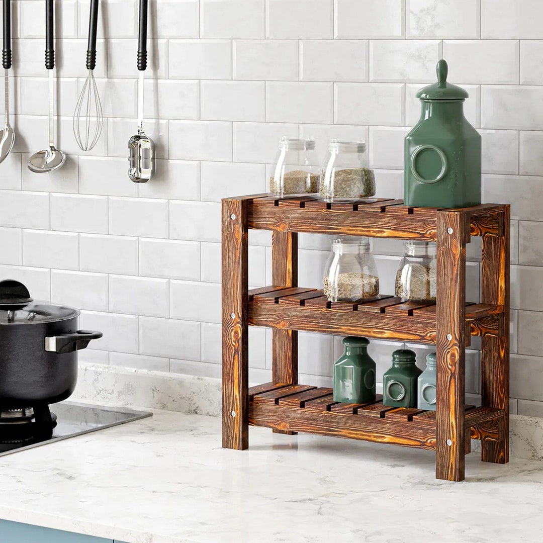 Wooden Kitchen Spice Rack Wall Hanging Decor Beech Wall Etsy