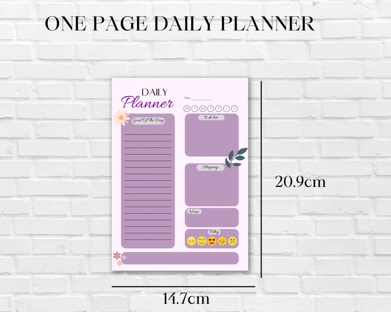 Digital Printable One Page Daily Planner - Etsy