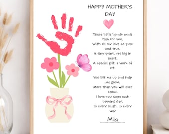 Mother’s Day Handprint Flower Printable Gift for Mom | Kids Handprint Craft Keepsake | Baby Footprint Art | Instant Download