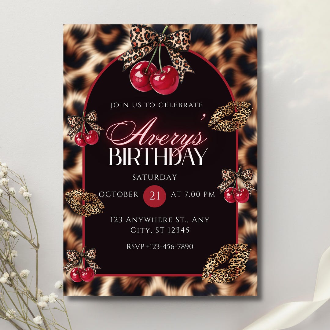 Cheetah Print Birthday Invitation Template | Coquette Bow Party Invite ...