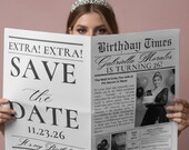 Editable Birthday Newspaper Template, Save the Date News, Milestone Birthday Gift, Canva Digital Download