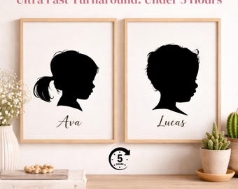 Custom Silhouette Portrait | Personalized Family Wall Art | Mother’s Day Gift | Kids Profile Artwork | Digital Download