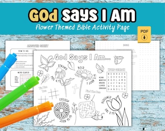 Kids Activities Printable Bible Activity God Says I Am Loved Spring Activity Sheet Girl Activity Placemat Homeschool Lesson Self-Esteem Kid
