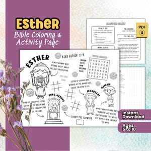 Kid Activities Printable Bible Coloring Page Queen Esther Activity Placemat Sunday School Lessons for Kids Homeschool Bible Activity Esther