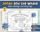 Bible Activity Page Coloring Printable Jonah Whale Story Sunday School Lesson Material Christian Homeschool Teaching Resource Children