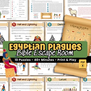 Bible Escape Room with Moses and the Plagues of Egypt Print and Play Bible Escape Room for Kids Printable Bible Puzzle Game 10 Plagues