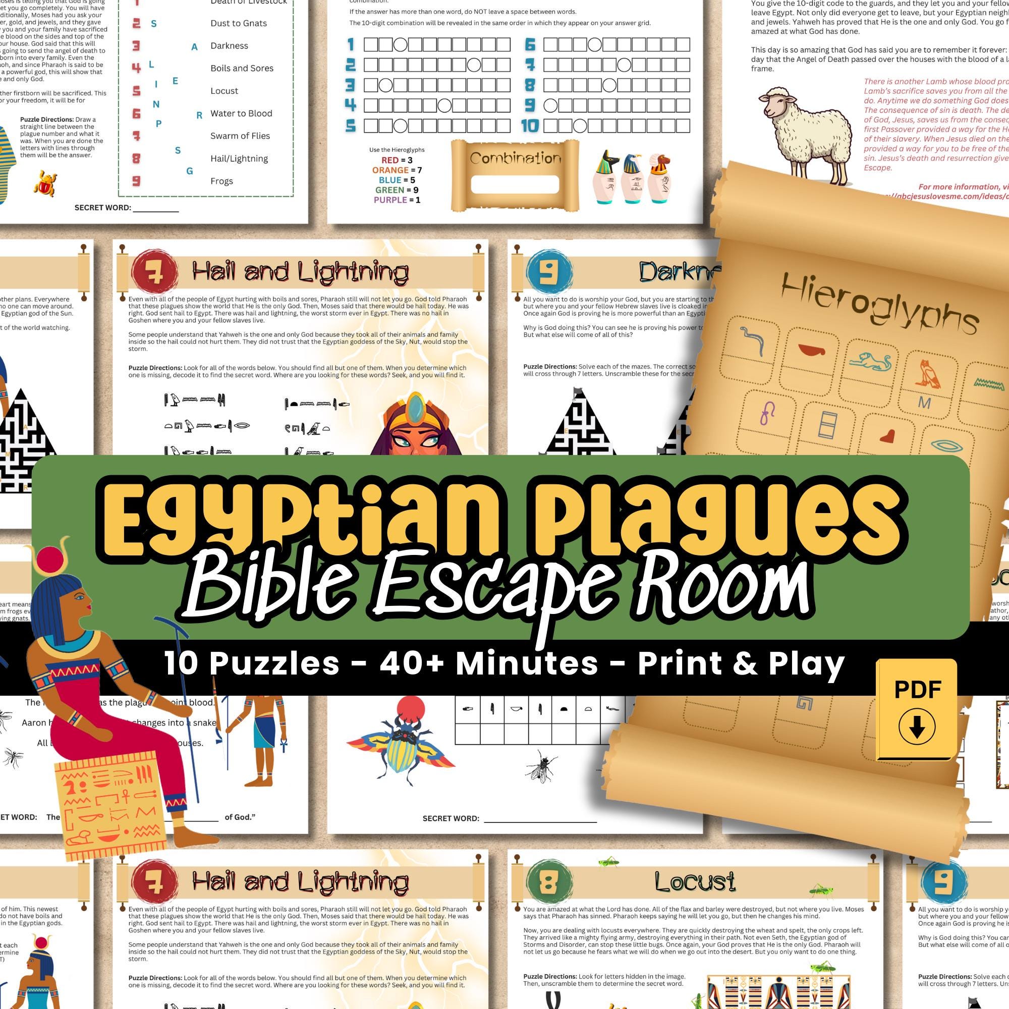 Bible Escape Room with Moses and the Plagues of Egypt Print and Play Bible Escape Room for Kids Printable Bible Puzzle Game 10 Plagues