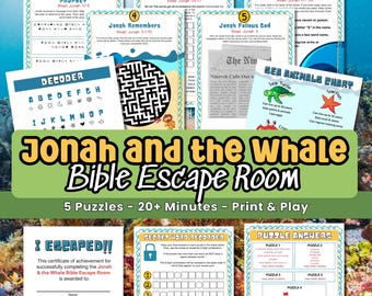 Escape Room Bible Puzzle for Jonah and the Whale Bible Escape Room for Kids Activities Bible Puzzle Jonah and the Big Fish Activity