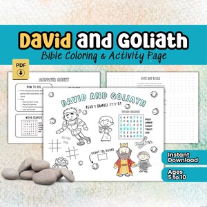 聖書のぬり絵印刷用アクティビティページワークシートダビデ・ゴリアテ物語日曜学校のレッスン教材キリスト教教育リソースホームスクール