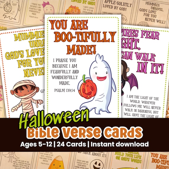 Christian Halloween Alternative Bible Verse Card Fall Sunday School Resource Printable Decoration Party Favor For Kid Ministry Celebration