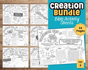 Bible Activity Kids Coloring Placemat Sunday School Activity 7 Days of Creation Worksheet Homeschool Faith and Science Activity Sheet