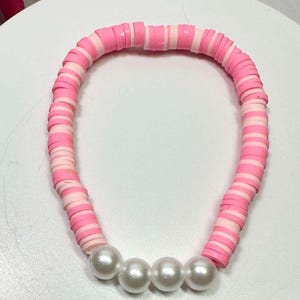 Pretty In Pink Pearls Heishi Bracelet, Stackable Bracelet, Stretch Bracelet, Boho Bracelet, Beach Bracelet, Clay Bead Bracelets, Colorful