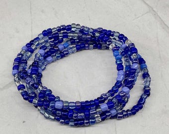 Single Strand Multi Blue Seed Bead Stretch Bracelet