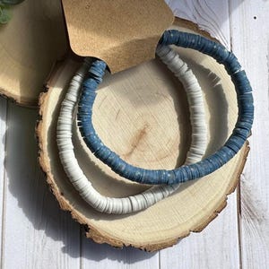 Light Gray & Blue/Gray Mix Heishi Bead Bracelet Set, Stackable Bracelet, Simple Bracelet, Heishi Bead Bracelet, Clay Beads