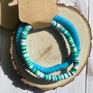 Blue & Green/Navy/Blue/White Mix Heishi Bead Bracelet Set, Stackable Bracelet, Simple Bracelet, Heishi Bead Bracelet, Clay Beads