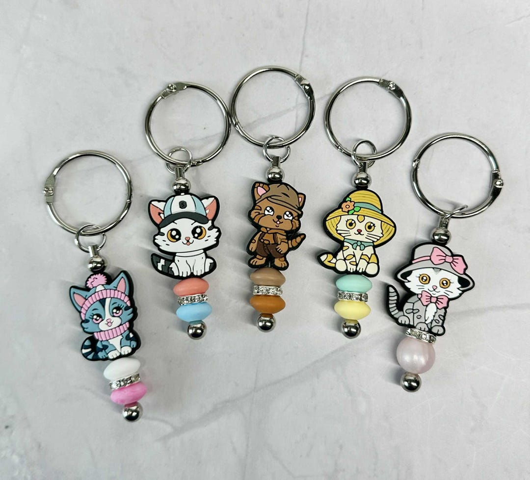 Cute Cat Silicone Keychains, Silicone Bead Keychain, Zipper Pull - Etsy