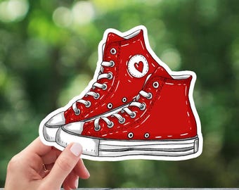 Red Sneakers Sticker: Laminated Vinyl Decal