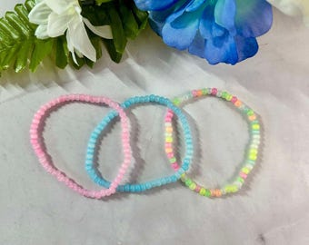 Single Strand Pastel Cat Eye Seed Bead Stretch Bracelet
