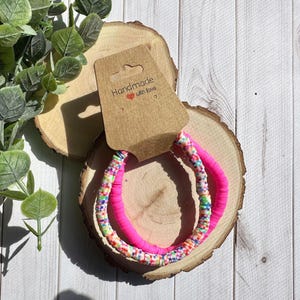 Hot Pink & "Brights" Mix Heishi Bead Bracelet Set, stackable bracelet, simple bracelet, heishi bead bracelet, clay beads