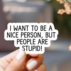 I Want To Be A Nice Person But People Are Stupid Sticker, laptop sticker, kindle sticker, water resistant sticker, vinyl sticker, trendy