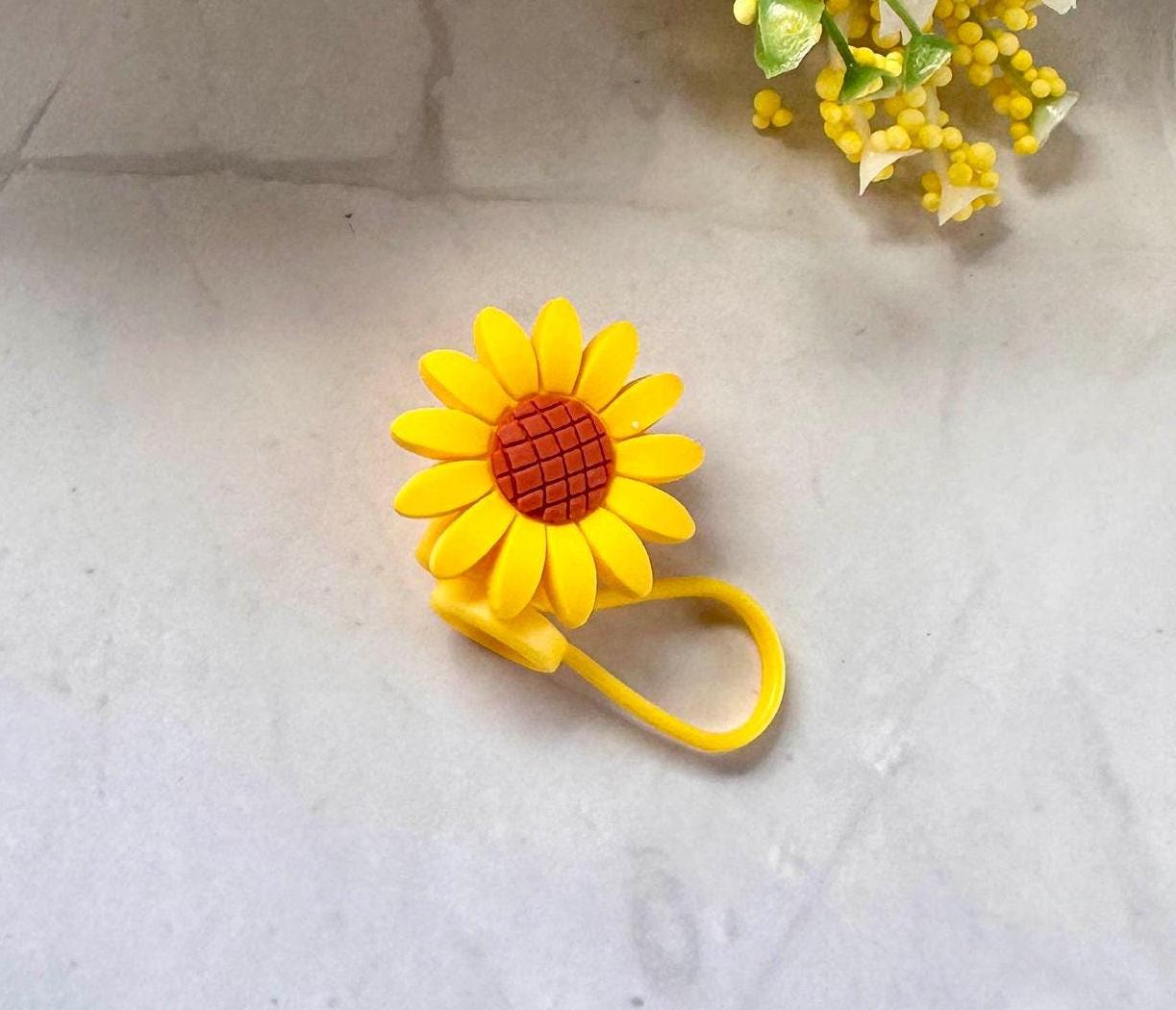 Yellow Sunflower Straw Topper (Larger), tumbler accessories, fits 10mm straws, sunflower straw cover, gift for her, straw accessories