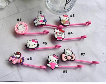 Pink Kitty Straw Toppers (Larger), tumbler accessories, fits 10mm straw, straw cover, straw topper, cute kitty