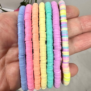 Pastel Heishi Clay Stretch Bracelets, Stackable Bracelet, Stretch Bracelet, Boho Bracelet, Beach Bracelet, Colorful Bracelet