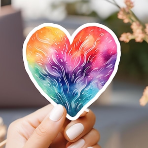 Rainbow Watercolor Heart Sticker, tablet sticker, kindle sticker, notebook sticker, water resistant, water bottle sticker, heart sticker