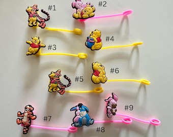 Cute Bear & Friends Straw Toppers, straw accessories, cute straw covers, tumbler accessories, fits larger straws, character topper