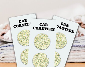 Green & White Daisy Car Coaster