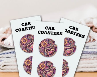 Purple & Yellow Paisley Car Coaster