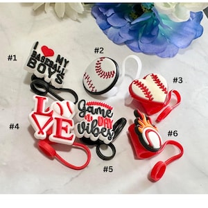 Baseball Straw Toppers (Larger), tumbler accessories, straw covers, fits 10mm straw, straw toppers, gift for her, gift for friend
