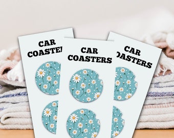 Teal & White Daisy Car Coaster